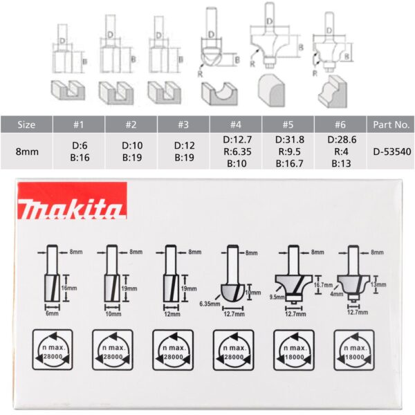 MAKITA FRESESETT D-53540 6-DELER - Bilde 2